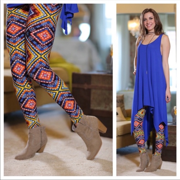 Multi Color Aztec Soft Brushed Leggings - Picture 4 of 4